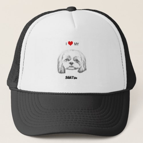 Personalized I Love My Shih Tzu Pencil Sketch Trucker Hat