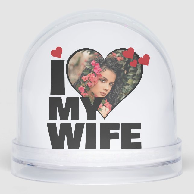 Personalized I Love My Wife Heart Photo Snow Globe (Front)