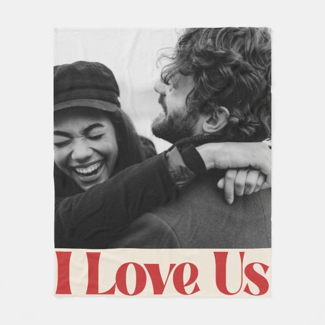 Personalized I Love Us Couple Photo Anniversary Fleece Blanket (Front)