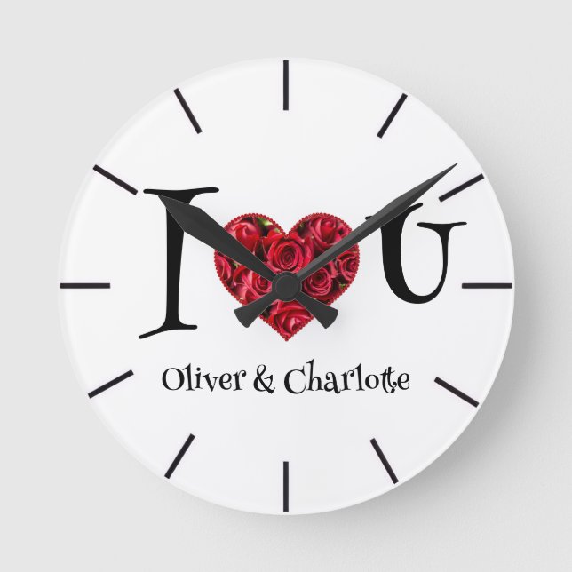 Personalized I Love You ❤️ Couple Names Round Clock (Front)