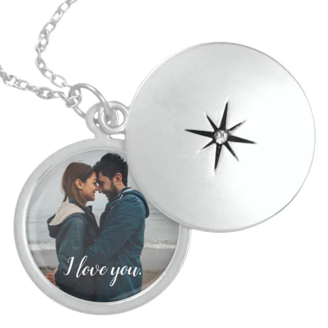 Personalized I love you couple photo Locket Necklace Zazzle