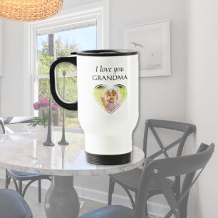 Personalized I love you Grandma Kids Photo Heart Travel Mug