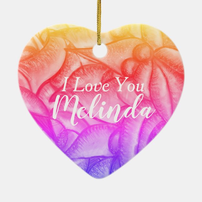 Personalized I Love You Heart Pendant Ceramic Ornament (Back)