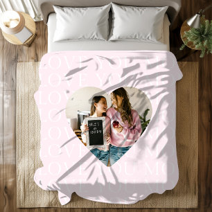 Personalized I Love You Mom Heart Photo  Sherpa Blanket