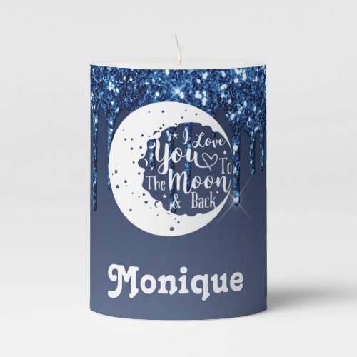 Personalized I love you to the moon  back Pillar Candle