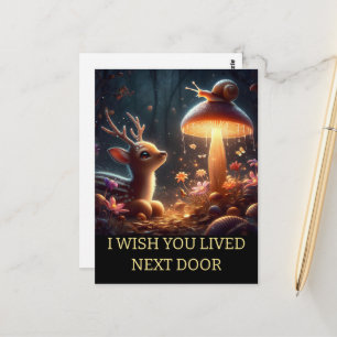 Personalized I miss you Whimsical Deer Mushroom Postcard