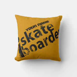 Personalized i Skateboard Pillow Black And Gold
