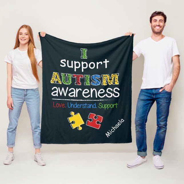 Personalized I Support Autism Awareness Puzzles Fleece Blanket (In Situ)