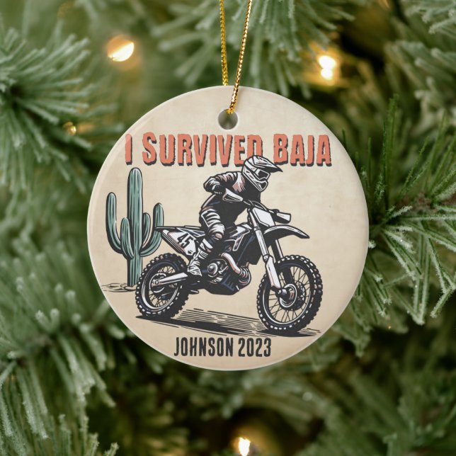 Personalized - I Survived Baja Desert Motocross Ceramic Ornament (Tree)