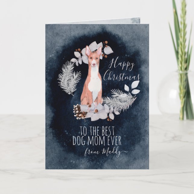 Personalized Ibizan Hound Mom Christmas Holiday Card (Front)