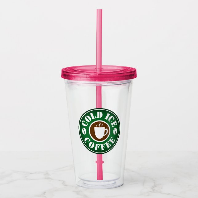 Personalized ice coffee colored tumbler glass cup (Front)