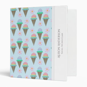 Personalized Ice Cream And Daisy 3 Ring Binder