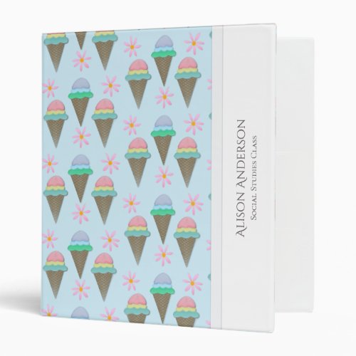 Personalized Ice Cream And Daisy 3 Ring Binder