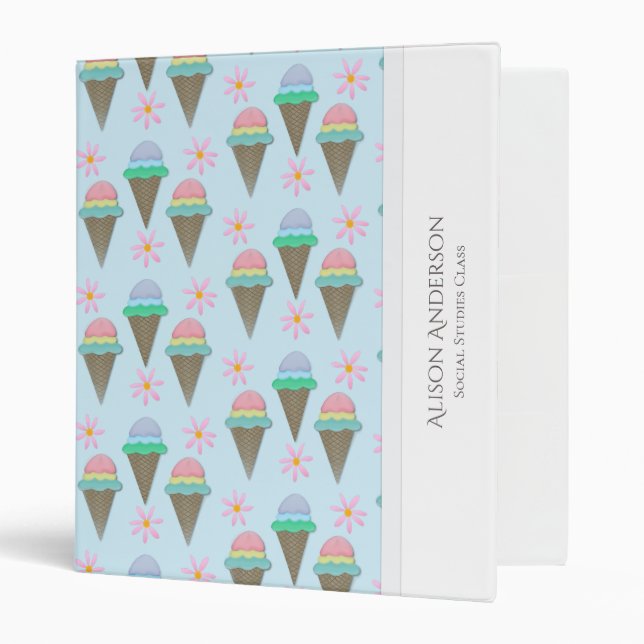 Personalized Ice Cream And Daisy 3 Ring Binder (Front/Inside)