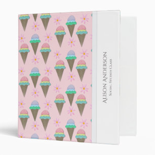 Personalized Ice Cream And Daisy 3 Ring Binder