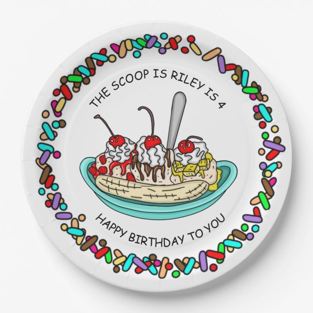 Personalized Ice Cream Birthday Party Paper Plates (Front)