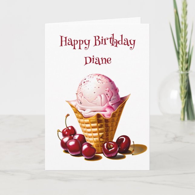 Personalized Ice Cream Cone Birthday for Her Card (Front)