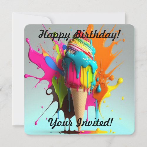 Personalized Ice Cream Cone Vibrant Invitation