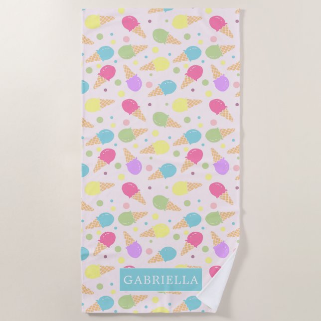 Personalized Ice Cream Cones Beach Towel (Front)