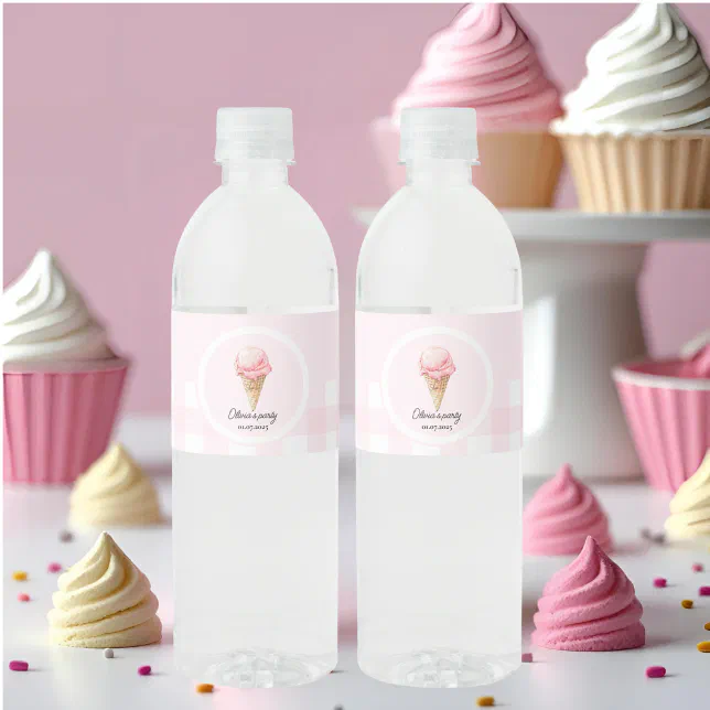 Personalized Ice Cream Party Water Bottle Label | Zazzle