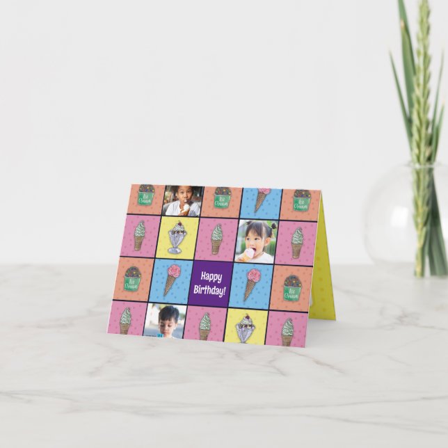 Personalized Ice Cream Photo Birthday Card (Front)