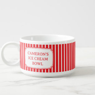 Personalized Ice Cream Red White Stripe Christmas Bowl
