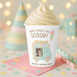 Personalized Ice Cream Truck Photo Birthday Paper Cups