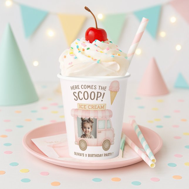 Personalized Ice Cream Truck Photo Birthday  Paper Cups (Creator Uploaded)