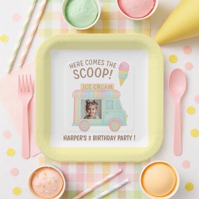 Personalized Ice Cream Truck Photo Birthday Party  Paper Plates (Creator Uploaded)