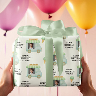 Personalized Ice Cream Truck Photo Birthday Wrapping Paper