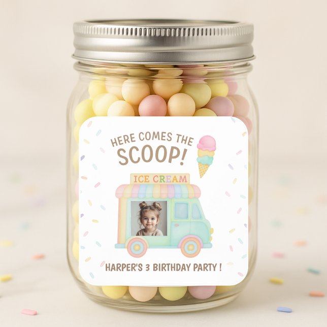 Personalized Ice Cream Truck Rainbow Sprinkle  Square Sticker (Creator Uploaded)