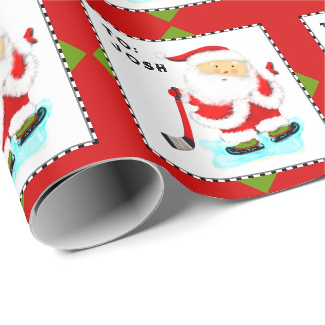 Personalized Ice Hockey Christmas Gift Wrapping Paper (Roll Corner)