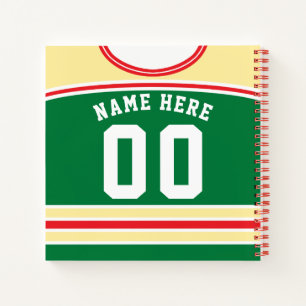 Personalized Ice Hockey Green Jersey Template Notebook