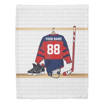Personalized Ice Hockey Jersey Duvet Cover by giftsbonanza at Zazzle