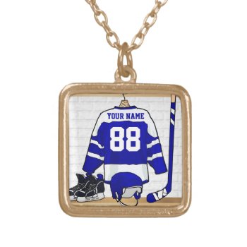 Personalized Ice Hockey Jersey Gold Plated Necklace by giftsbonanza at Zazzle