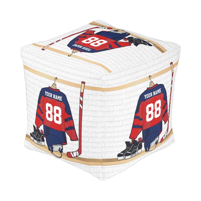 Personalized Ice Hockey Jersey Pouf (Angled Back)