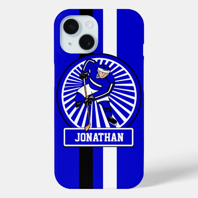 Personalized Ice Hockey Player Blue Case-Mate iPhone Case (Back)
