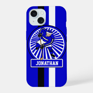 Personalized Ice Hockey Player Blue iPhone 15 Case