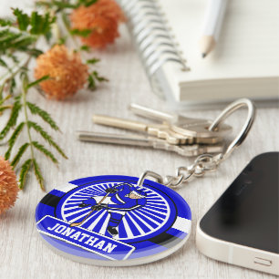 Personalized Ice Hockey Player Blue Keychain