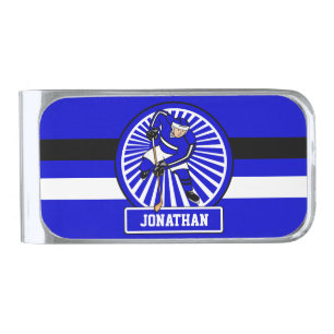 Personalized Ice Hockey Player Blue Silver Finish Money Clip