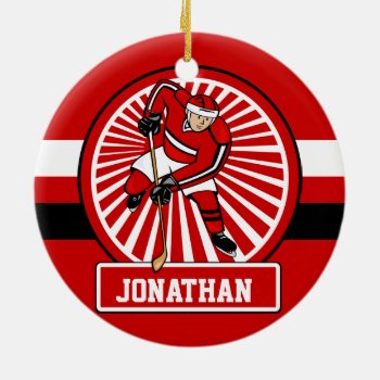 Personalized Ice Hockey Player Ceramic Ornament by giftsbonanza at Zazzle