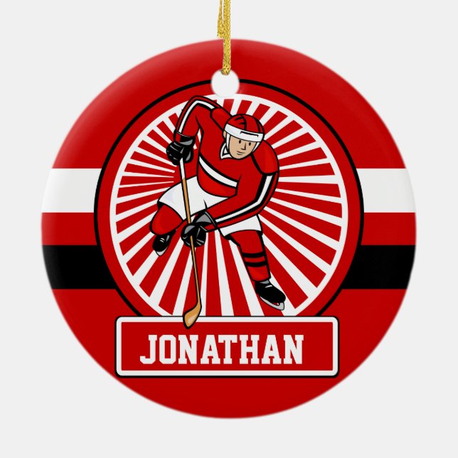 Personalized Ice Hockey player Ceramic Ornament (Back)