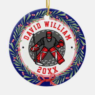 Personalized Ice Hockey Player Name Christmas Gift Ceramic Ornament