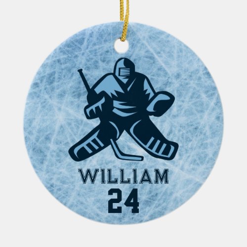 Personalized Ice Hockey Player Name Team Number Ceramic Ornament
