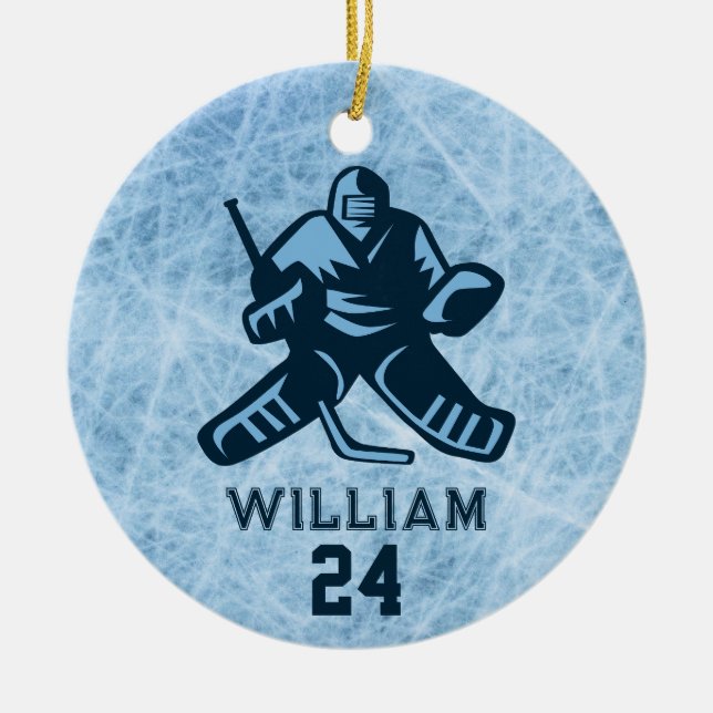 Personalized Ice Hockey Player Name Team Number Ceramic Ornament (Front)
