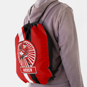 Personalized Ice Hockey Player RWB V2 Drawstring Bag