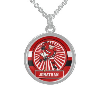 Personalized Ice Hockey Player Sterling Silver Necklace by giftsbonanza at Zazzle