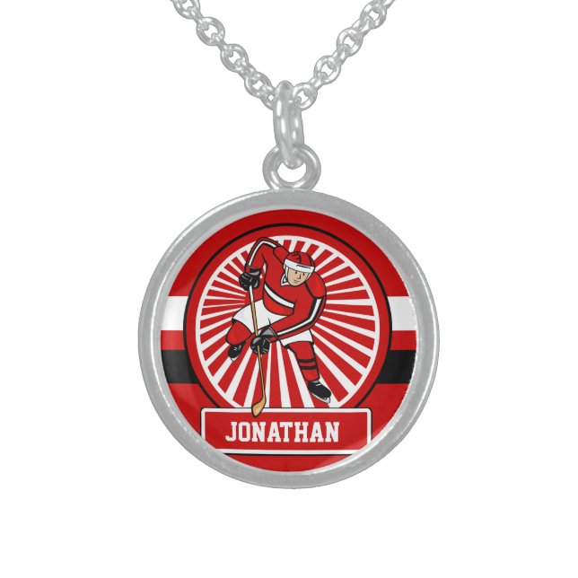 Personalized Ice Hockey player Sterling Silver Necklace (Front)