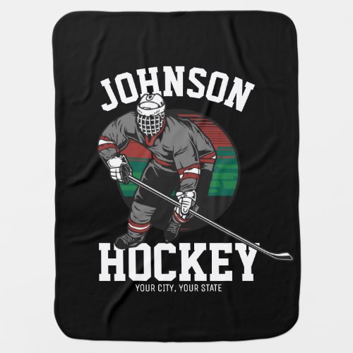 Personalized Ice Hockey Player Team Athlete Name  Baby Blanket