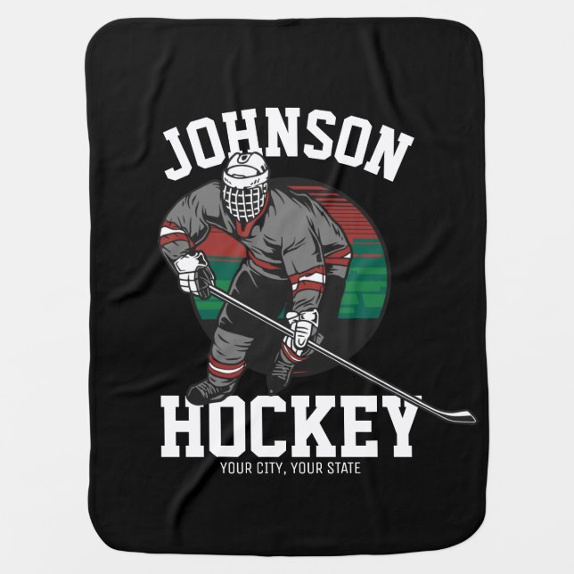 Personalized Ice Hockey Player Team Athlete Name  Baby Blanket (Front)